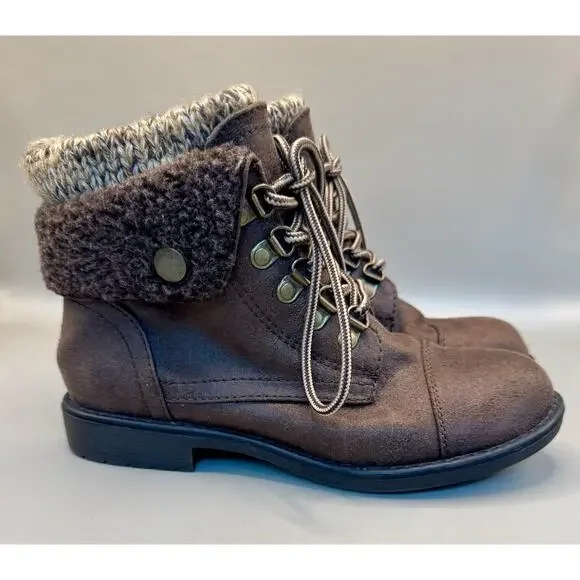 Cliffs by White Mountain Brown Fold Over Knit Cuff Boots Women’s 6M Lace Up - Picture 11 of 12